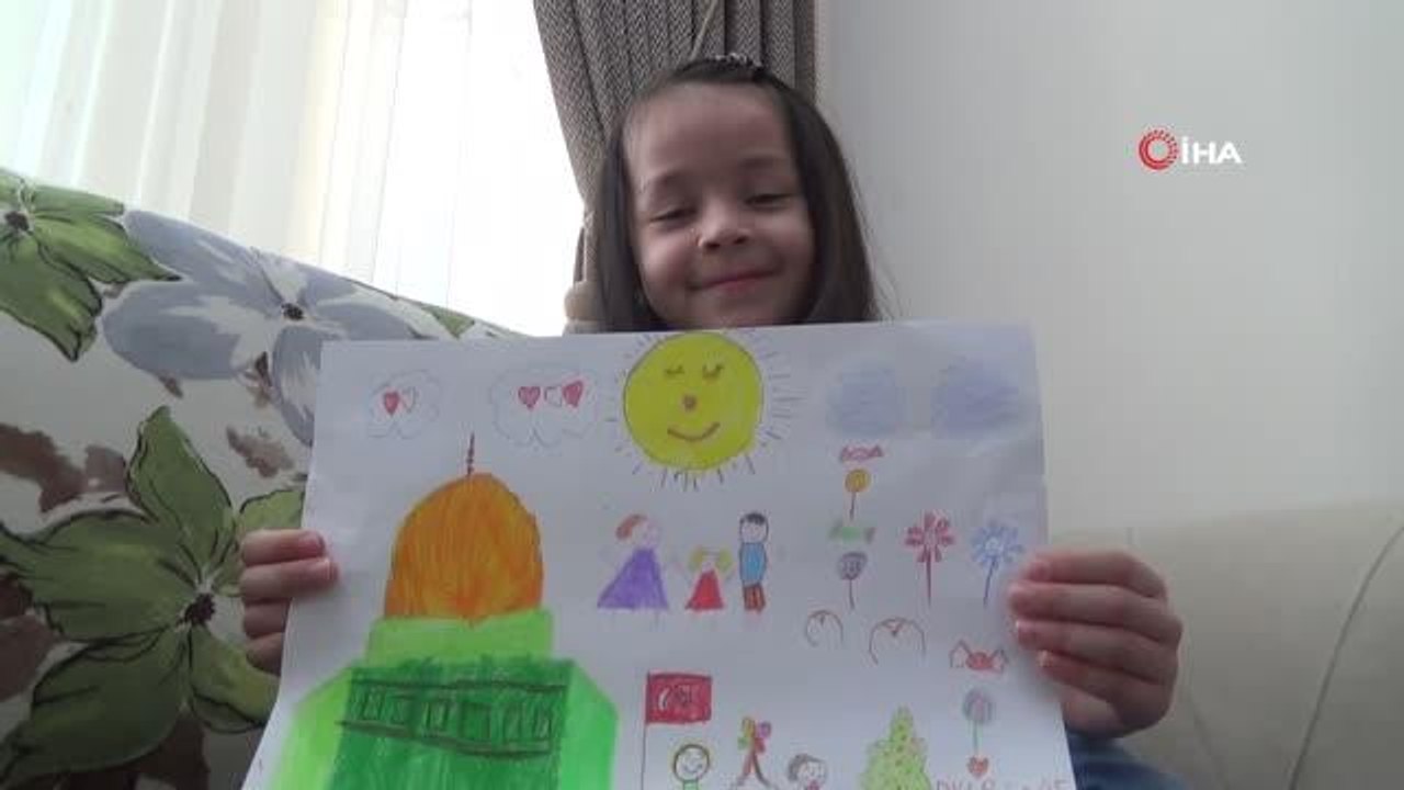 Son dakika haber | - Savaşın çocuklarına bayram resmi çizen minik Nursare: "Gökyüzünden bomba yağmasın, bayram şekeri yağsın"