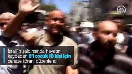 İsrail'in saldırısında şehit olan 8'i çocuk 10 kişi için cenaze töreni düzenlendi
