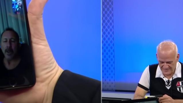 Beşiktaş forması giyen Ahmet Çakar için yayına görüntülü katılan Sergen Yalçın kırdı geçirdi! İşte o anlar