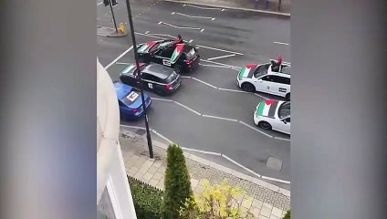 Palestinian protesters shout anti-semetic comments from car on Finchley Street, London