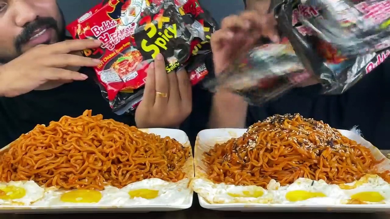 SPICY KOREAN FIRE NOODLES MUKBANG _ NUCLEAR FIR...