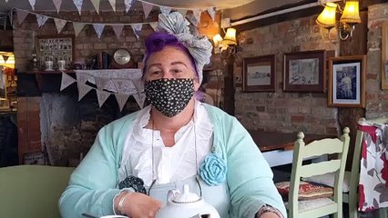 Jacqui "Betty" Unal welcomes customers as 19 Fourteas Tea Room in Havant reopens