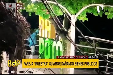 Tarapoto: pareja retrata su amor con grafitis sobre un letrero ornamental de la ciudad