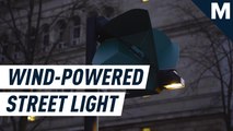 Wind-powered street lamp lights up only when needed
