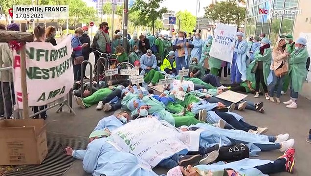 شاهد: أخصائيو تخدير فرنسيون يتظاهرون مطالبين بالاعتراف بمهنتهم