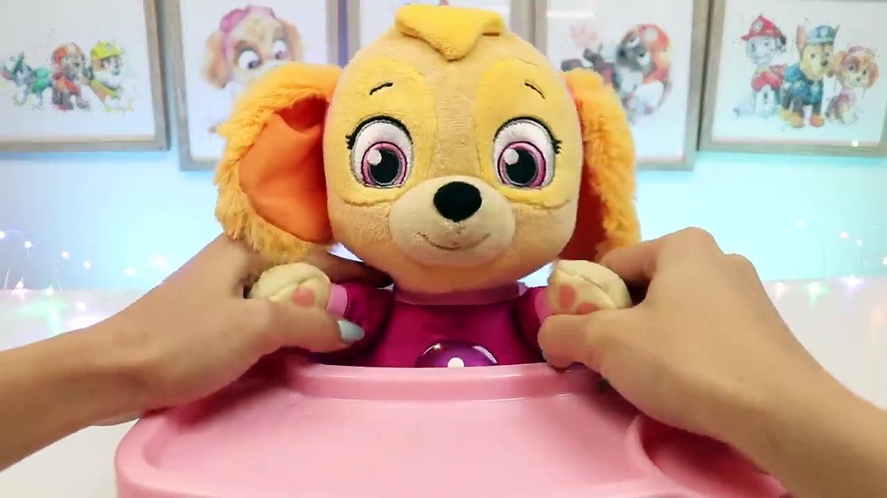 Paw Patrol Pup Baby Skye Morning Routine Of Bath Time And Toy Fruit Breakfast!