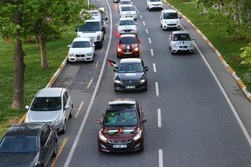 Trakya'da İsrail'in Filistinlilere saldırıları konvoy oluşturularak protesto edildi