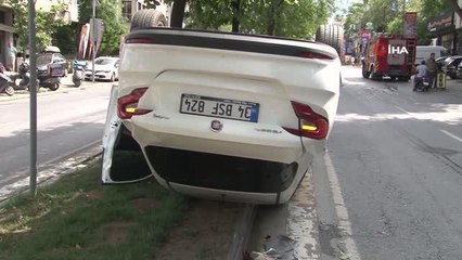 Eyüpsultan'da takla atan otomobilin sürücüsü kazayı burnu bile kanamadan atlattı