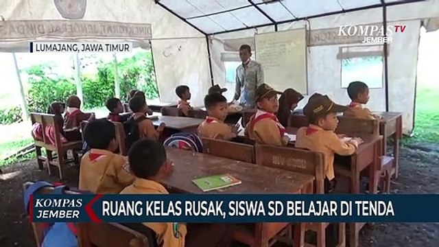 Ruang Kelas Rusak, Siswa SD di Lumajang Belajar di Tenda