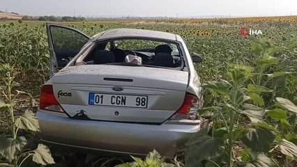 Direksiyon hakimiyetini kaybeden otomobil ayçiçek tarlasına uçtu