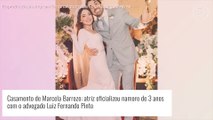 Casamento de Marcela Barrozo: atriz usa vestido de noiva com mangas e decote nas costas. Fotos!