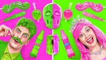 PINK VS GREEN FOOD CHALLENGE Eating Only 1 Color Food For 24 Hours! Mukbang by 123 GO! CHALLENGE