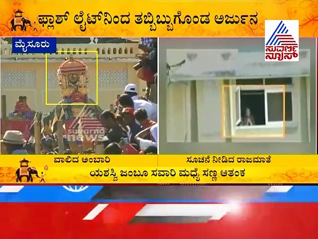 ಫೋಟೋ ಫ್ಲ್ಯಾಶ್‌ಗೆ ಬೆದರಿದ ಅಂಬಾರಿ ಹೊತ್ತಿದ್ದ ಅರ್ಜುನ!