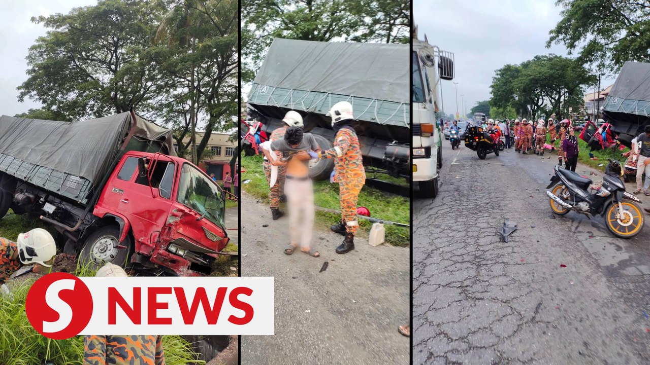 Lorry with a burst tire and faulty brakes rams into seven vehicles in Taiping