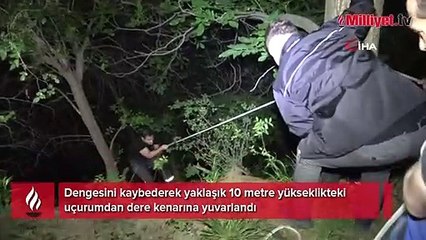 Dengesini kaybetti, 10 metre yükseklikten düştü