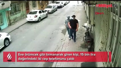 Download Video: Bağcılar'da örümcek gibi tırmanarak girdiği evden iki telefon çaldı