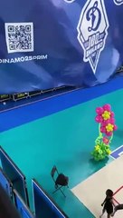 Le sauvetage d'un ouvrier suspendu au plafond dans un gymnase