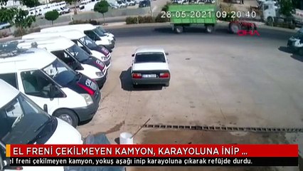 EL FRENİ ÇEKİLMEYEN KAMYON, KARAYOLUNA İNİP REFÜJDE DURDU