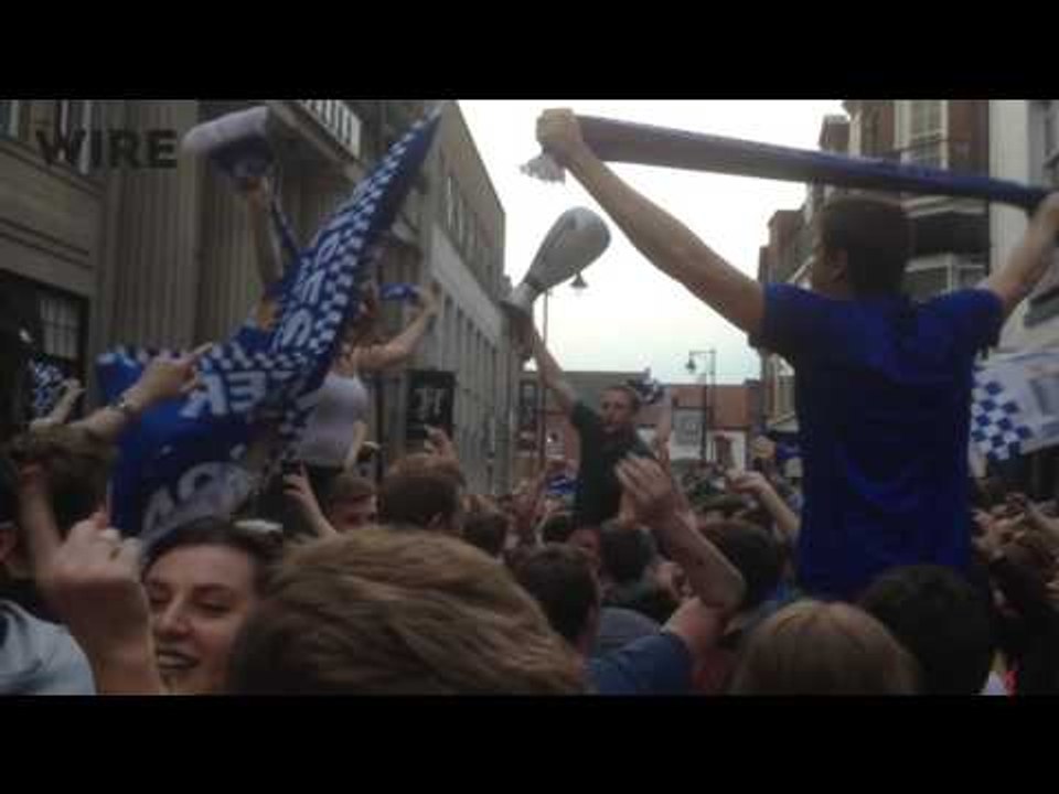 Leicester celebrates the Foxes lifting the EPL trophy, on May 7