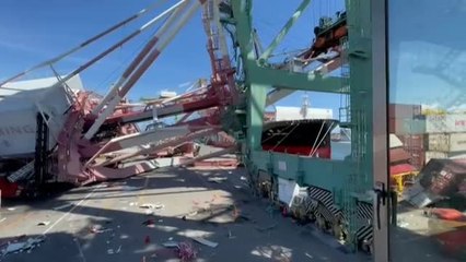 Una grúa se desploma en un puerto de Taiwán