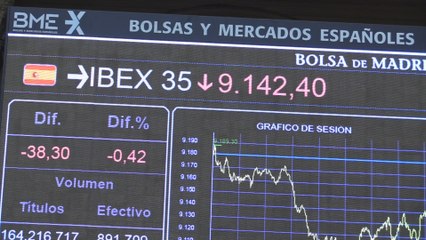 el Ibex 35 retrocede un 0,42 % y se aleja de los 9.200 puntos