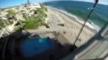 Metrelerce yüksekten havuza atladı