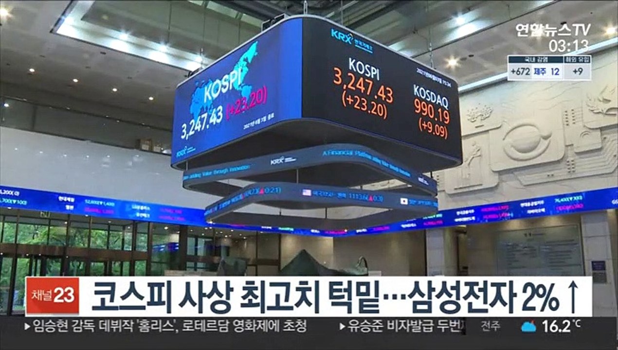 코스피 사상 최고치 턱밑…삼성전자 2%↑