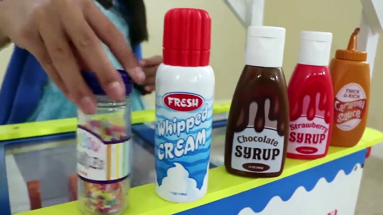 Wendy Pretend Play Selling Wooden Ice Cream At Her Toy Cart Store