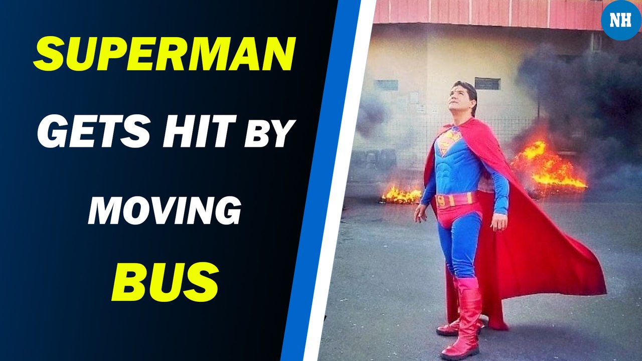Stunt Gone Wrong: Man Dressed As Superman Gets Hit by Moving Bus After He Tries to Stop It