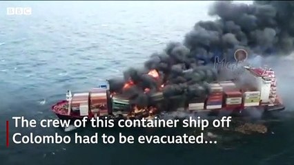 Sri Lanka navy rescue crew following chemical fire on cargo ship  BBC News