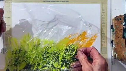 How to paint a Watercolor landscape~cling-wrap, salt & dishwashing detergent effects Tutorial