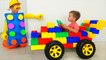 Vlad and Nikita Ride on Toy Sports Car & play with colored toy blocks