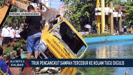 Ngebut, Truk Sampah Tercebur ke Kolam Tugu Digulis