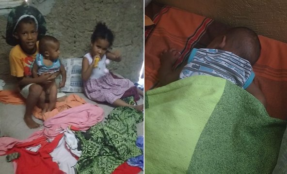 Vítimas da fome, mãe que dorme com seu bebê no chão, em meio a ratos, pede ajuda em Cajazeiras