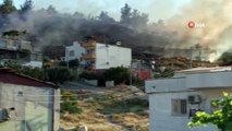 Çalılık yangını mahalleliyi sokağa döktü alevler evleri teğet geçti