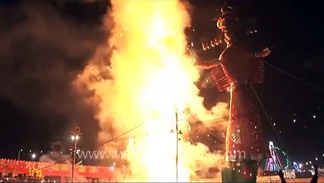 Ravan effigies burn at Dussehra