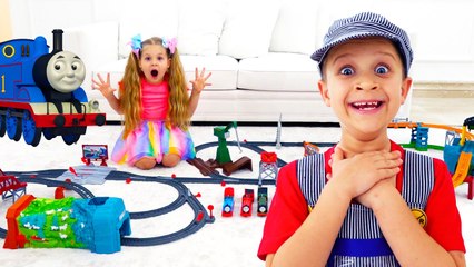 Diana and Roma play with Thomas & Friends toys for kids