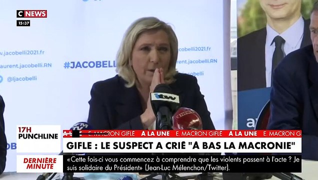 Gifle à Emmanuel Macron - Marine le Pen : C'est inadmissible de s'attaquer à des responsables politiques, mais plus encore au président de la République.
