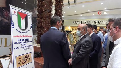 Ebru ve hat sanatçısı müezzinden Filistinlilere destek sergisi