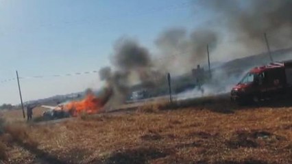 BETONA ÇARPAN OTOMOBİL ALEV ALEV YANDI