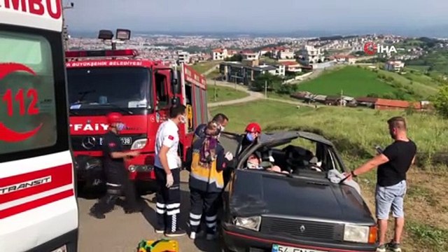 Yokuş aşağı freni boşalan araç kontrolden çıkarak takla attı