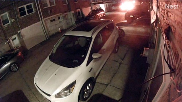 Speeding Car in Back Alley Smashes a Parked Car and Takes Off