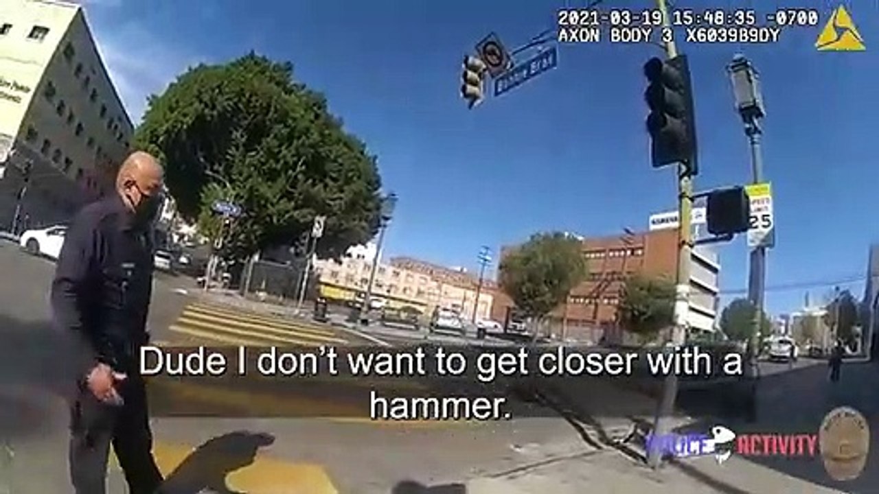 Tactical P.E. Seemingly New LAPD Officers Deal With Hammer and Hatchet Wielding Man