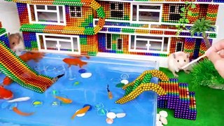 Satisfying and relaxing ❤️ Build an amazing mansion house has pool for hamsters using magnetic balls