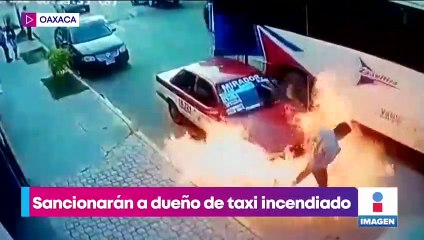 Taxi se incendia por fuga de gasolina y pasajeros se quedan adentro