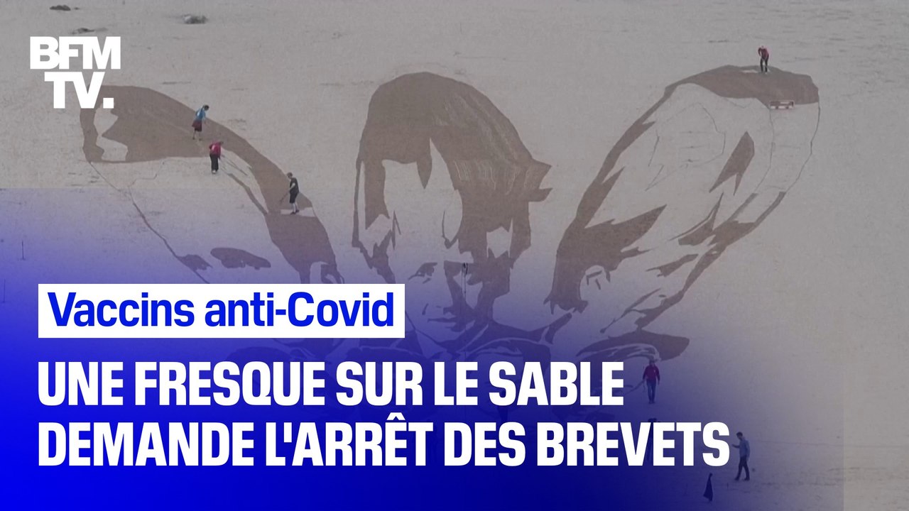 Une fresque sur le sable appelle les dirigeants à renoncer aux brevets sur les vaccins anti-Covid