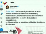 ALBA-TCP rechaza el anuncio de medidas coercitivas unilaterales de EE.UU. contra Nicaragua