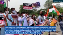 Congress Leaders Take To The Streets Against High Fuel Prices, Demand Rollback Of Excise Duty Hike On Petrol, Diesel