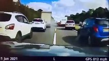 Footage police captures the moment a half-witted motorist drives back up a slip road the wrong way to avoid queuing traffic on Hasland bypass