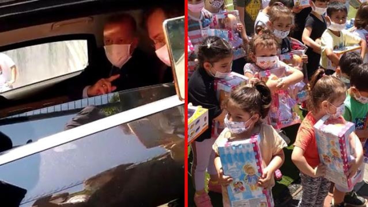 Cumhurbaşkanı Erdoğan, "Tayyip dede" diye seslenerek konvoyunu durduran çocuklara oyuncak dağıttı